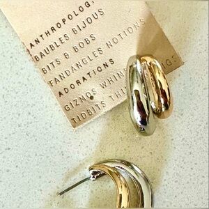 Anthropologie Silver and Gold Crescent Earrings